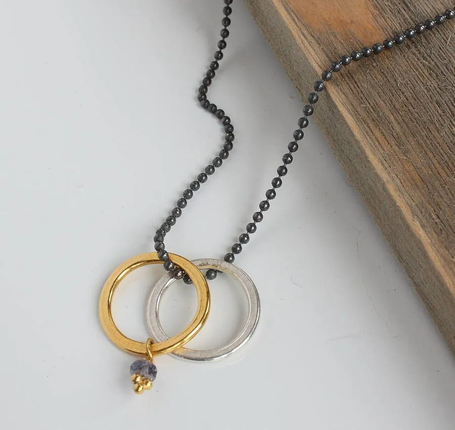 Gold Vermeil Hoop Necklace on Oxidised Chain