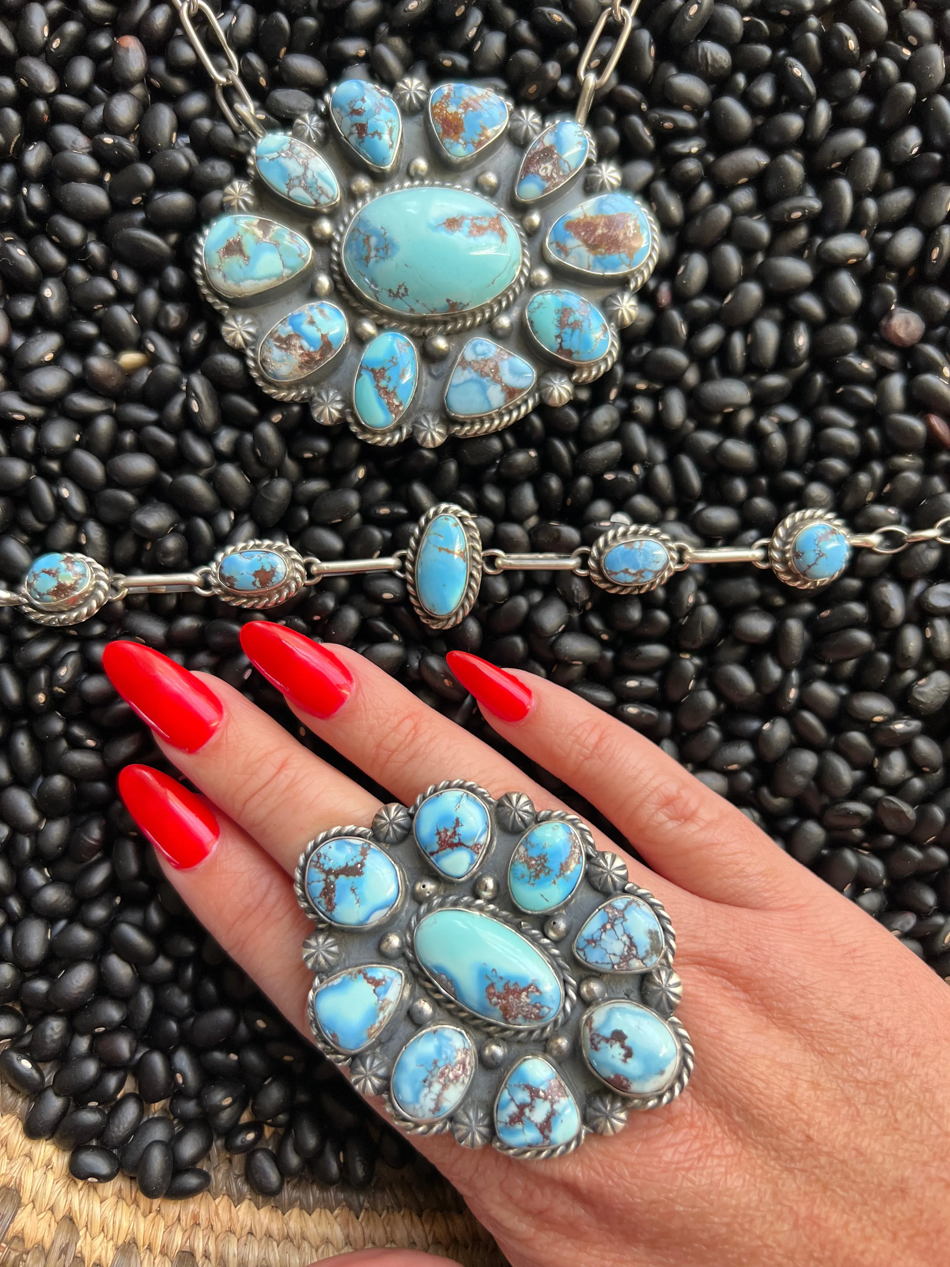 Golden Hills Cluster Turquoise Ring