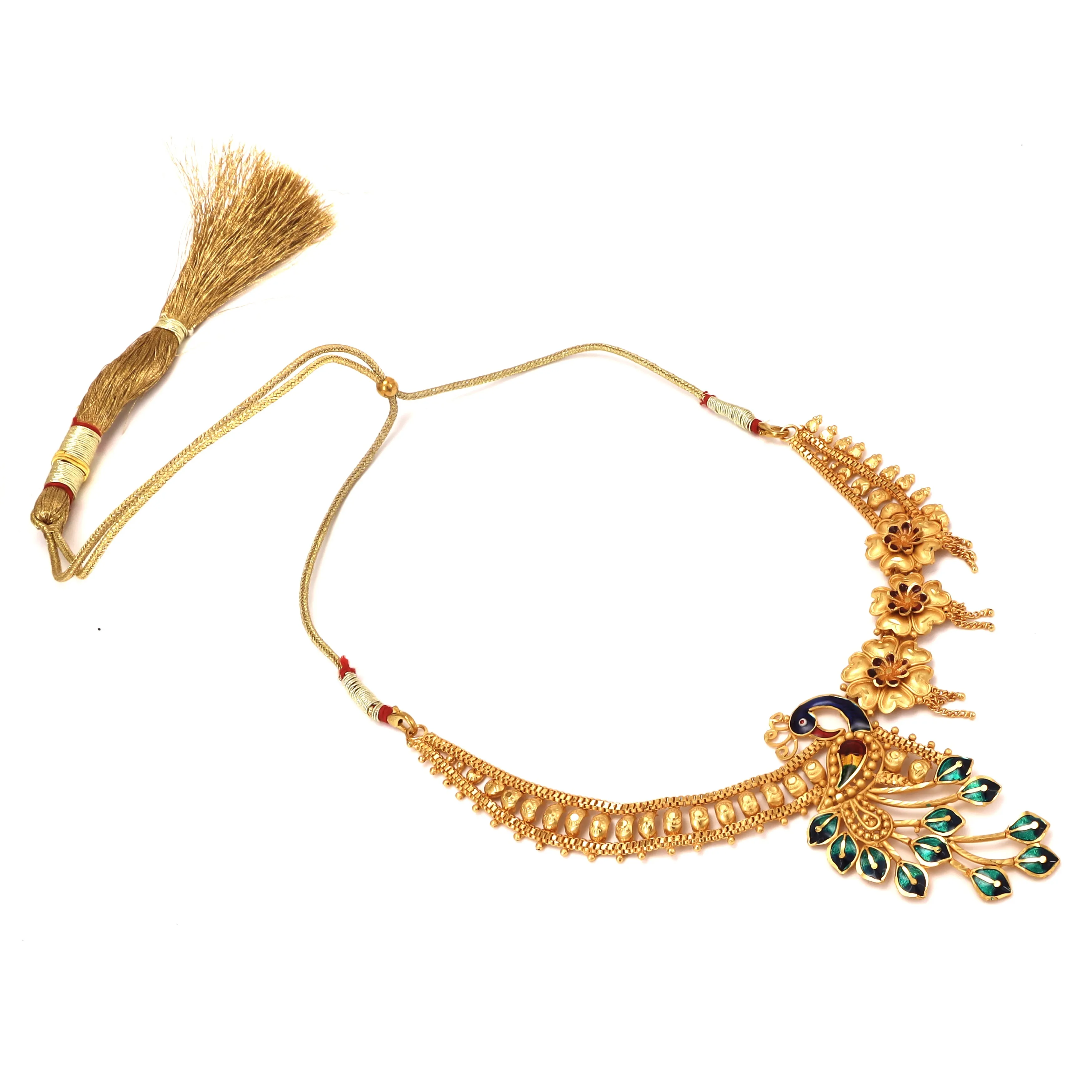 Green Mina Flower Mayur Necklace Set