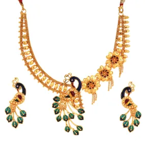 Green Mina Flower Mayur Necklace Set