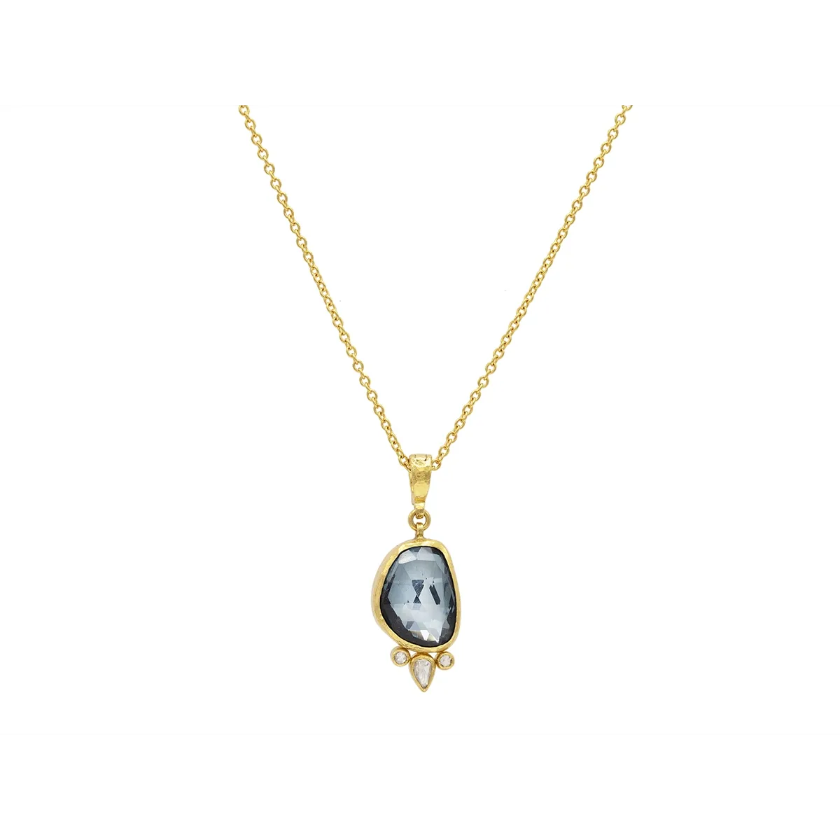 Gurhan One-of-a-Kind 22K Yellow Gold Solid Chain with 24K Blue Topaz and Diamond Pendant with 18K Detachable Bail and Lobster Clasp