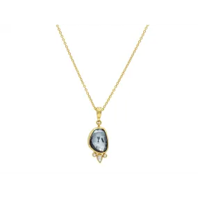 Gurhan One-of-a-Kind 22K Yellow Gold Solid Chain with 24K Blue Topaz and Diamond Pendant with 18K Detachable Bail and Lobster Clasp