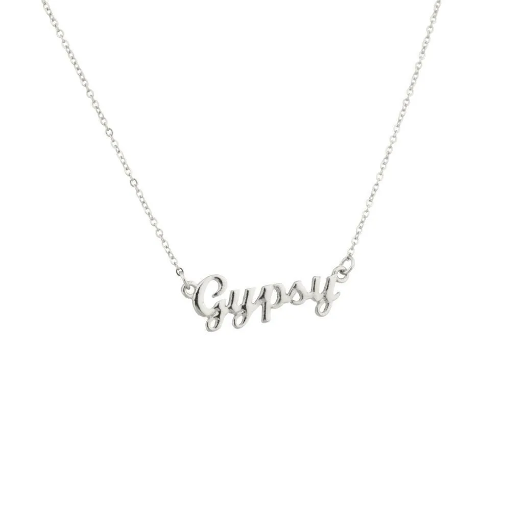 Gypsy Name Necklace ID Silver Tone Boho Name Tag Bohemian Gipsy Identification
