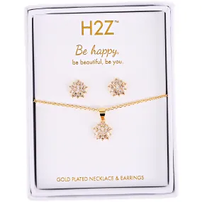 Happy Floral Burst Topaz Zircon - 16.5"-18.5" Inspirational 18K Gold Plated Gift Set