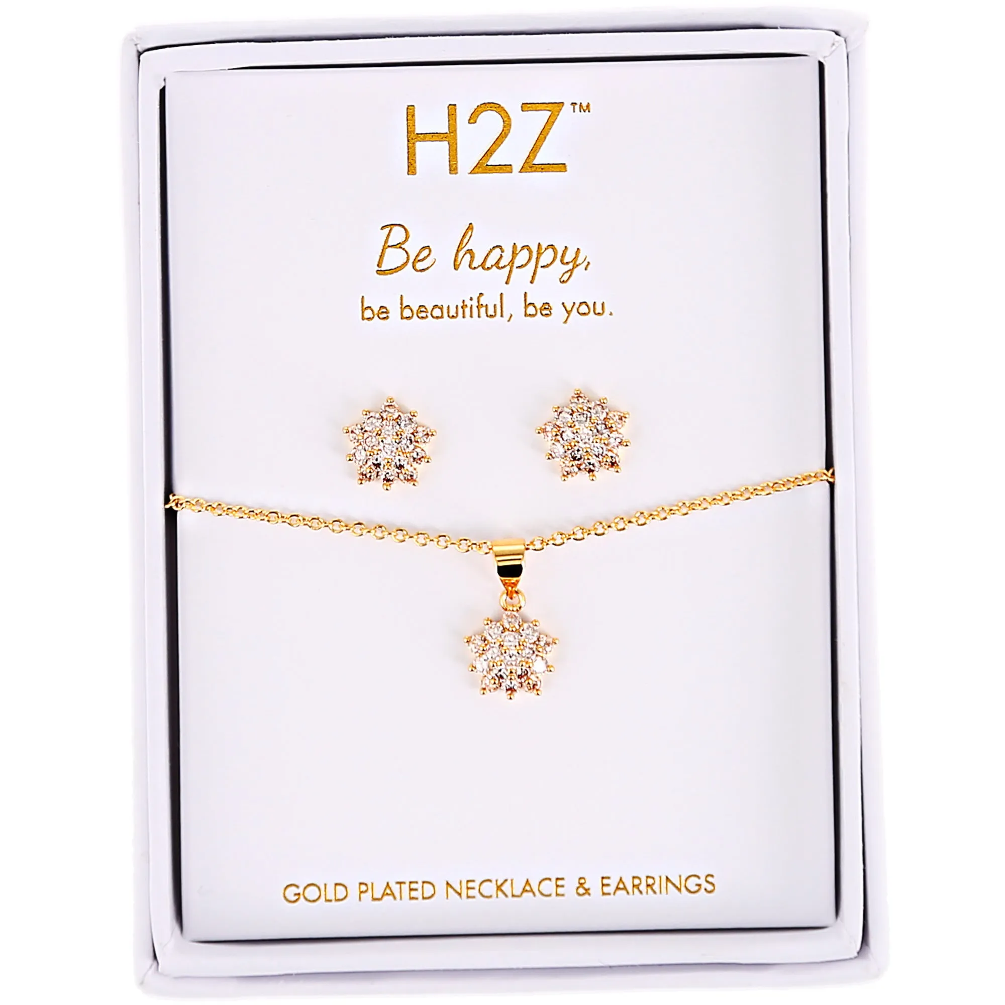 Happy Floral Burst Topaz Zircon - 16.5"-18.5" Inspirational 18K Gold Plated Gift Set
