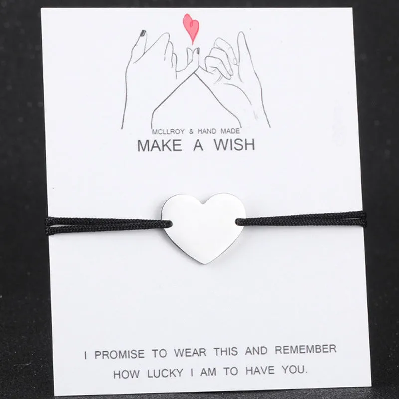 Heart Shaped Paper Card Bracelet Stainless Steel Lettering Couple Bracelet
