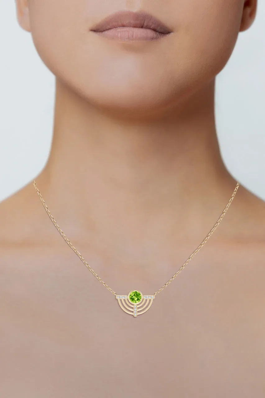 Infinity Half Concentric Circle 14K Gold and Peridot Pendant Necklace