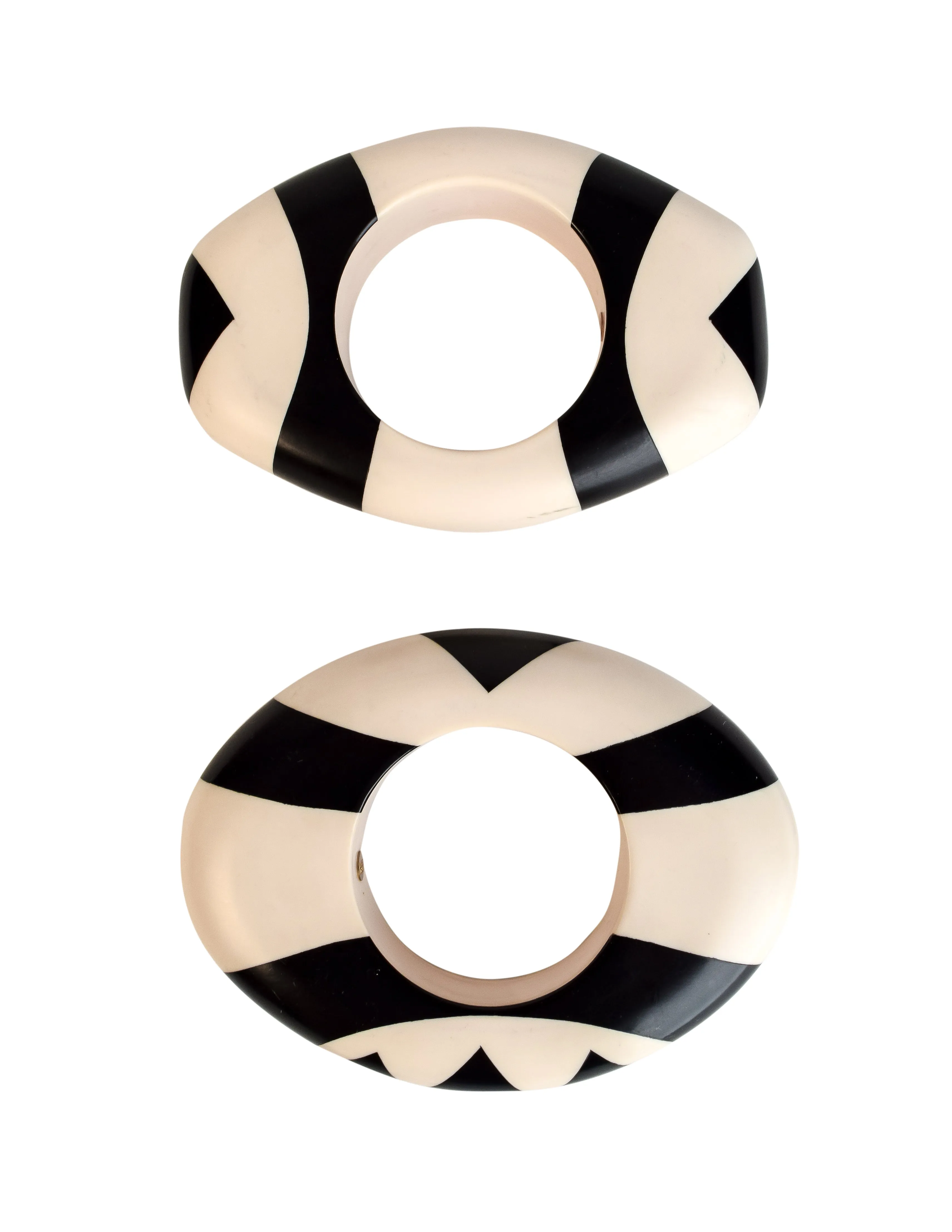 Isabel Canovas Vintage Pair of Black and White Geometric Oversized Statement Bangle Bracelets