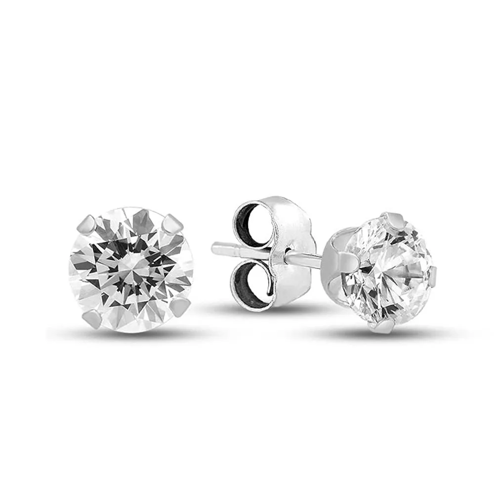 Jewelili Sterling Silver Checker Board Cushion and Round White Topaz with Diamonds 2-Piece Box Set