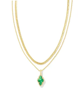 Kendra Scott | Abbie Gold Pave Frame Multi Strand Necklace in Emerald Green Illusion