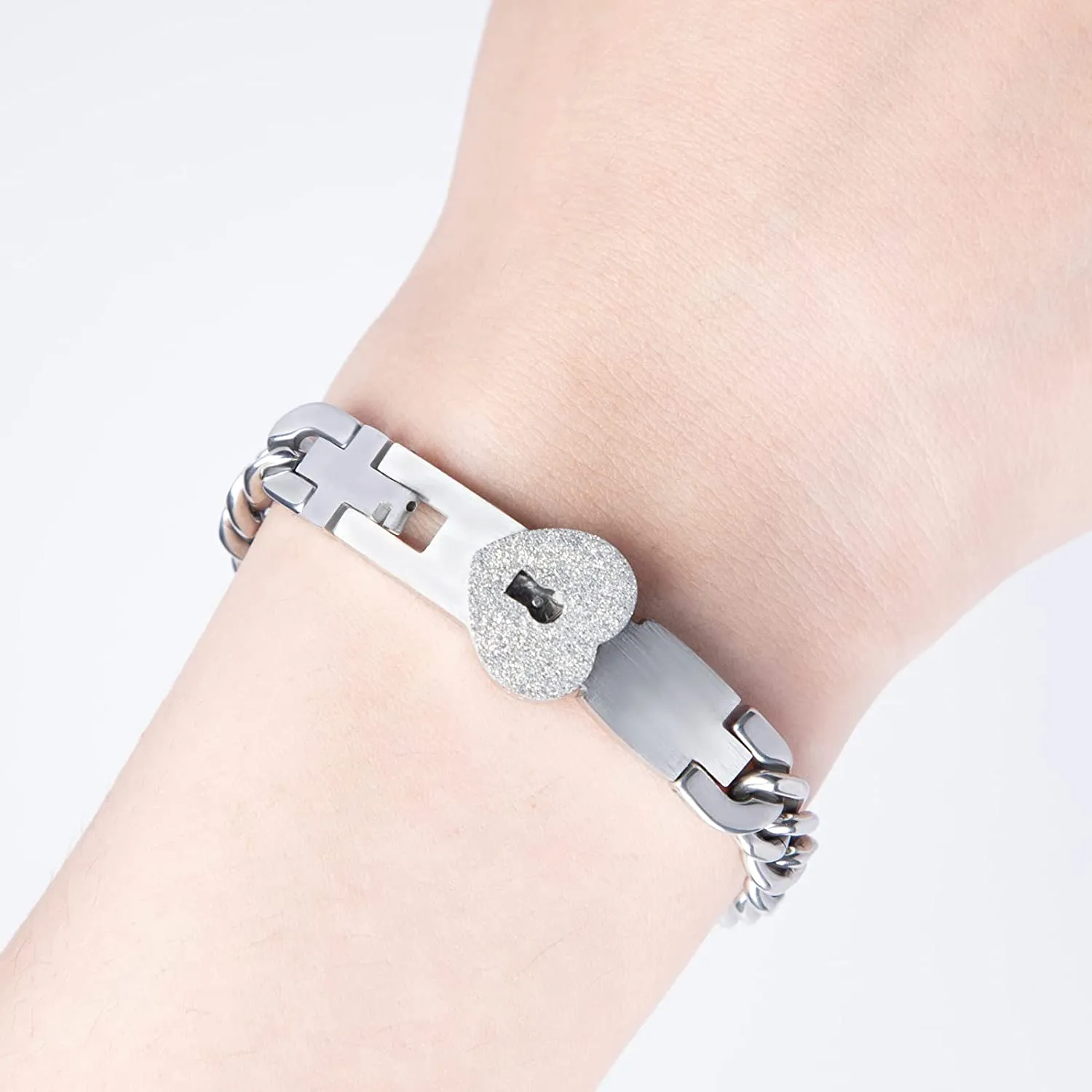 Key Necklace and Lock Bracelet Titanium Steel Couples Bracelet Key Interlock Jewelry Romantic Gift for Valentines Day, Birthday Wedding Gift for Women Her