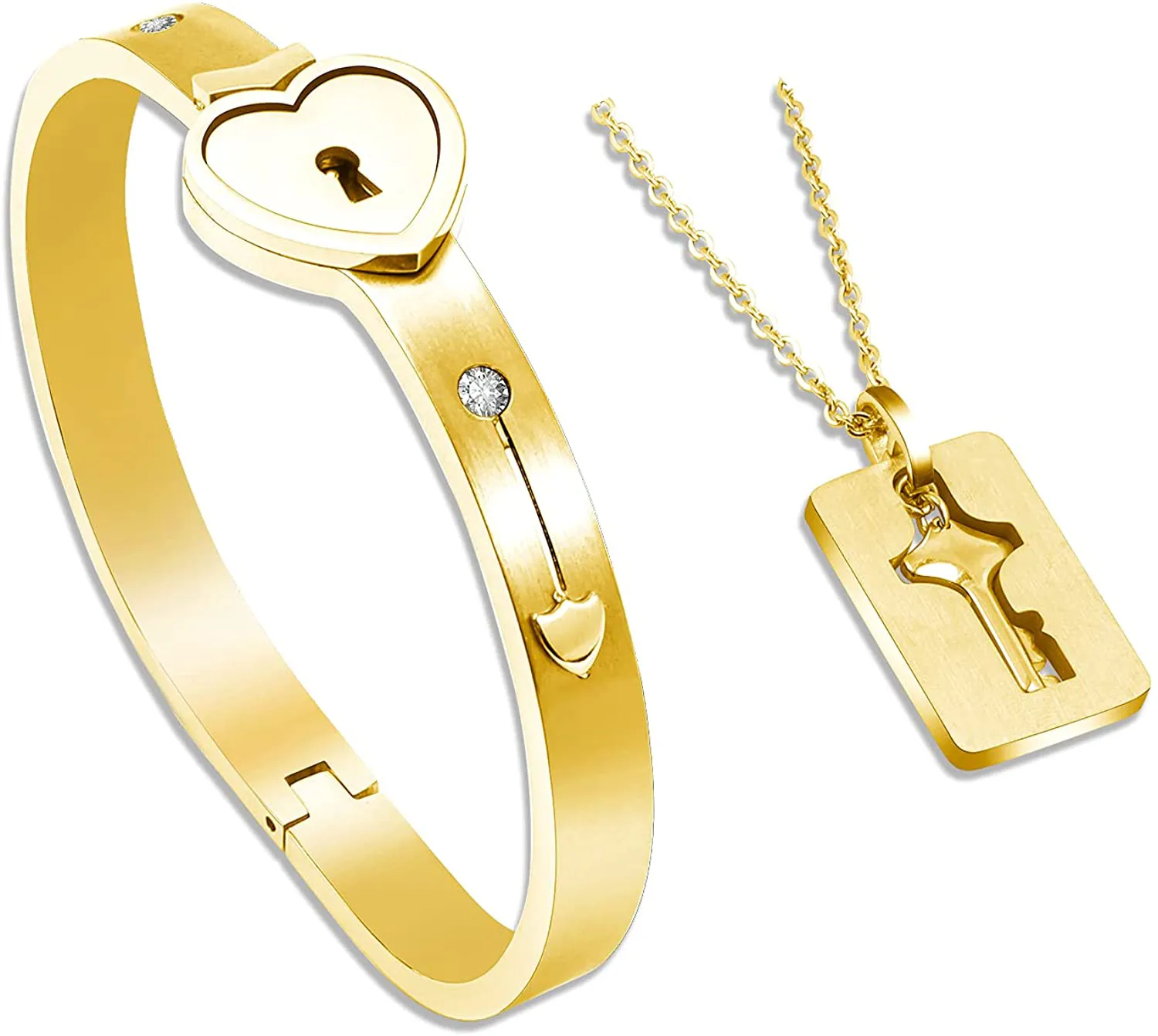 Key Necklace and Lock Bracelet Titanium Steel Couples Bracelet Key Interlock Jewelry Romantic Gift for Valentines Day, Birthday Wedding Gift for Women Her