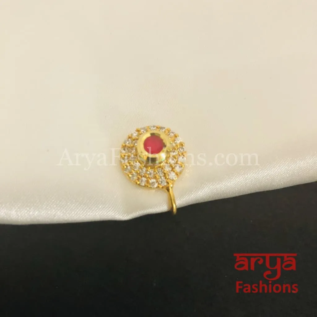 Kundan CZ non piercing nose ring Nosepin/Bridal nosering/Indian Wedding Jewelry/Bridal NoseClip/ Nose Ring/Indian Nath Faux Nose Ring