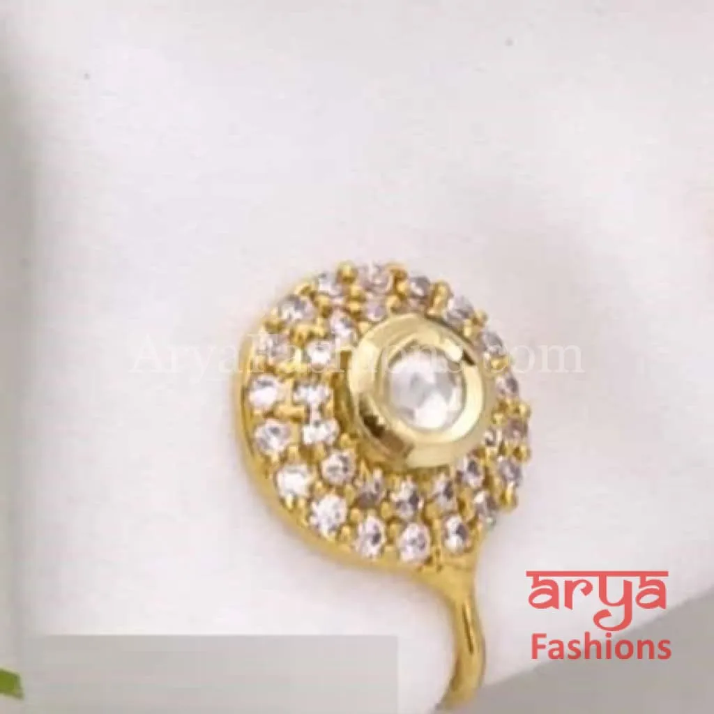 Kundan CZ non piercing nose ring Nosepin/Bridal nosering/Indian Wedding Jewelry/Bridal NoseClip/ Nose Ring/Indian Nath Faux Nose Ring