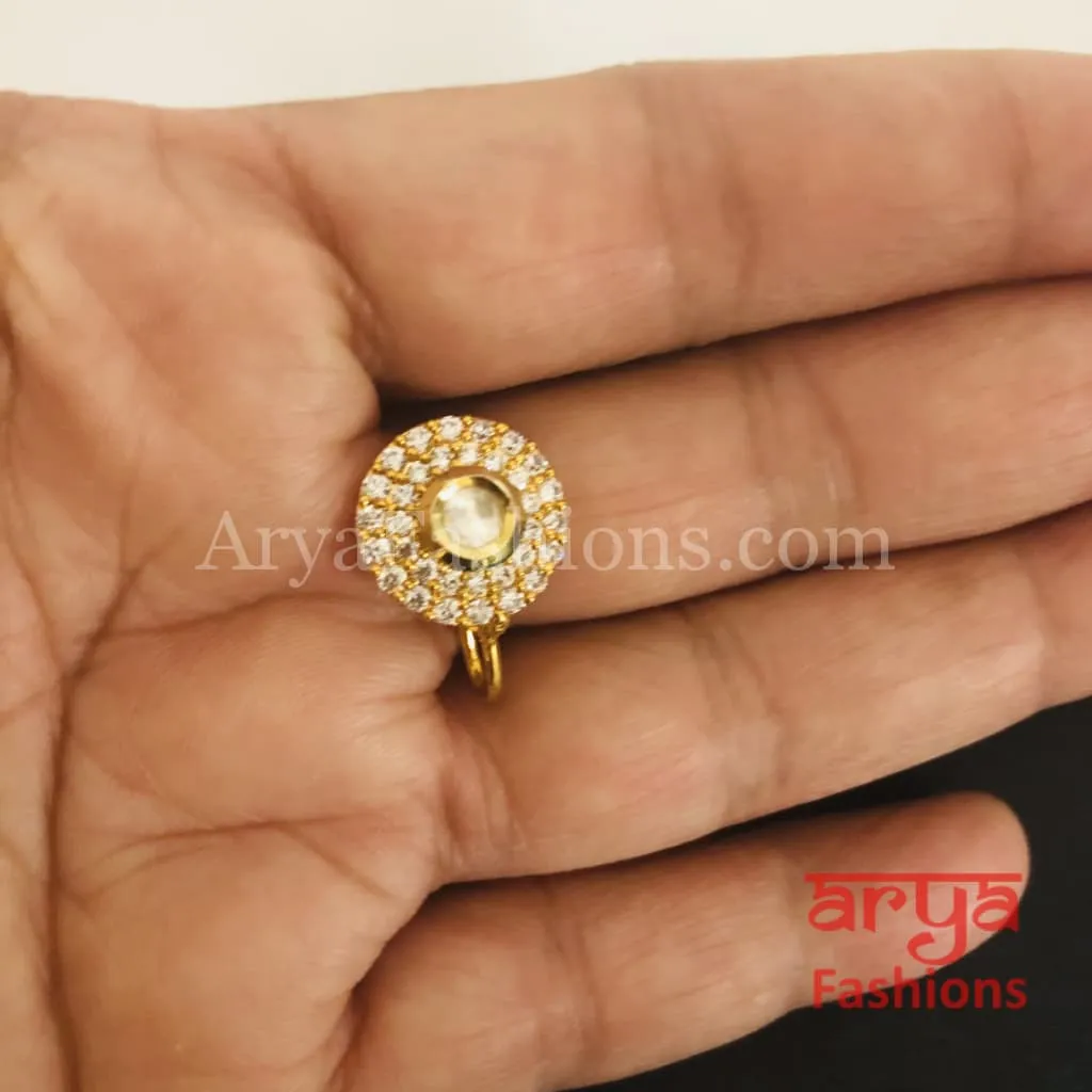 Kundan CZ non piercing nose ring Nosepin/Bridal nosering/Indian Wedding Jewelry/Bridal NoseClip/ Nose Ring/Indian Nath Faux Nose Ring