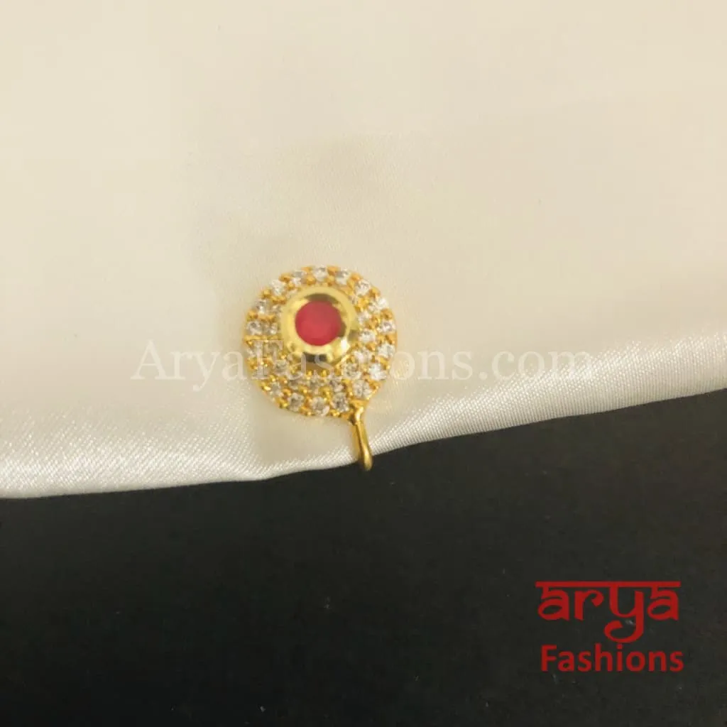 Kundan CZ non piercing nose ring Nosepin/Bridal nosering/Indian Wedding Jewelry/Bridal NoseClip/ Nose Ring/Indian Nath Faux Nose Ring