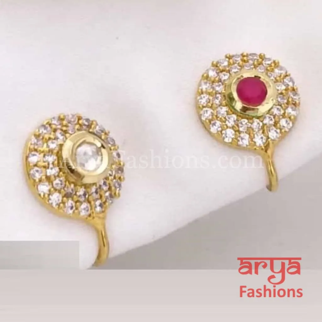 Kundan CZ non piercing nose ring Nosepin/Bridal nosering/Indian Wedding Jewelry/Bridal NoseClip/ Nose Ring/Indian Nath Faux Nose Ring