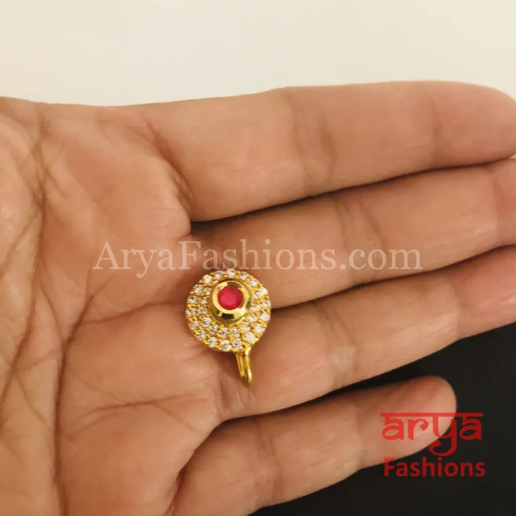 Kundan CZ non piercing nose ring Nosepin/Bridal nosering/Indian Wedding Jewelry/Bridal NoseClip/ Nose Ring/Indian Nath Faux Nose Ring