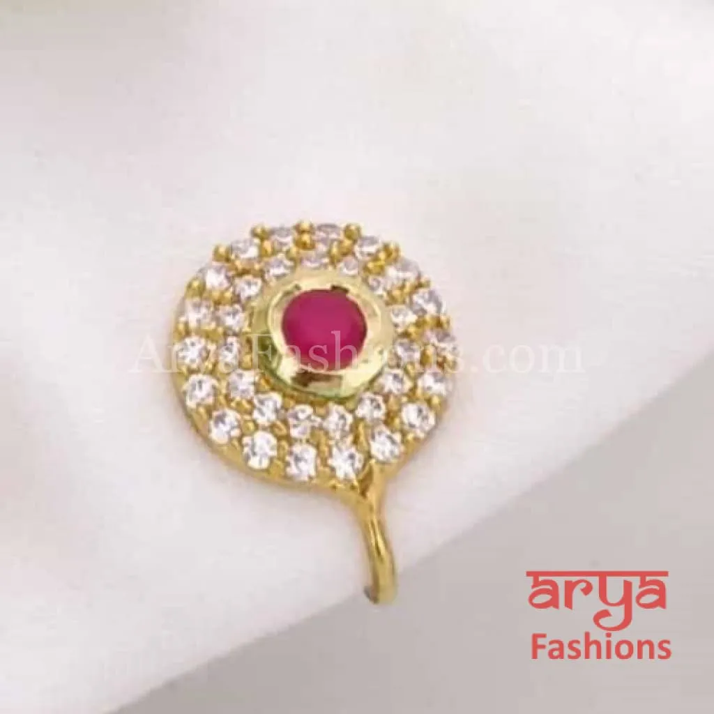 Kundan CZ non piercing nose ring Nosepin/Bridal nosering/Indian Wedding Jewelry/Bridal NoseClip/ Nose Ring/Indian Nath Faux Nose Ring