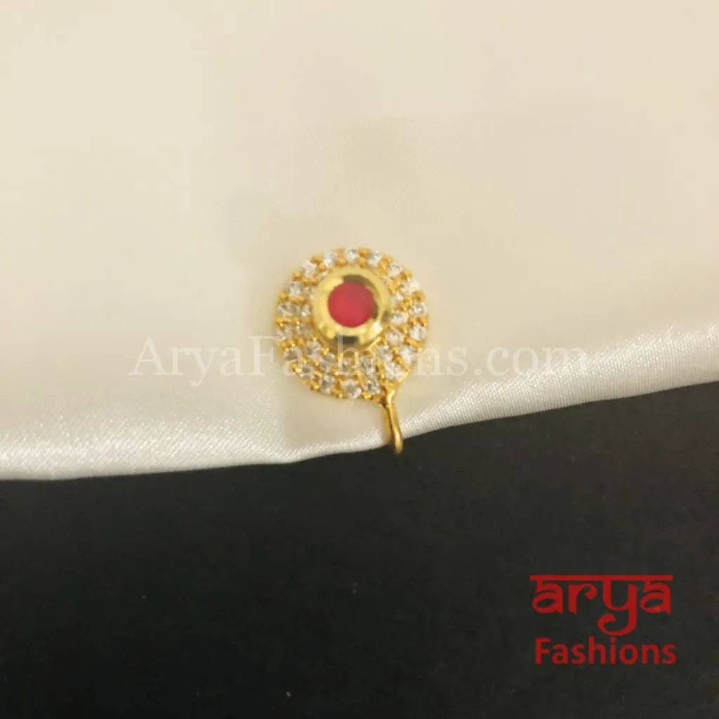 Kundan CZ non piercing nose ring Nosepin/Bridal nosering/Indian Wedding Jewelry/Bridal NoseClip/ Nose Ring/Indian Nath Faux Nose Ring