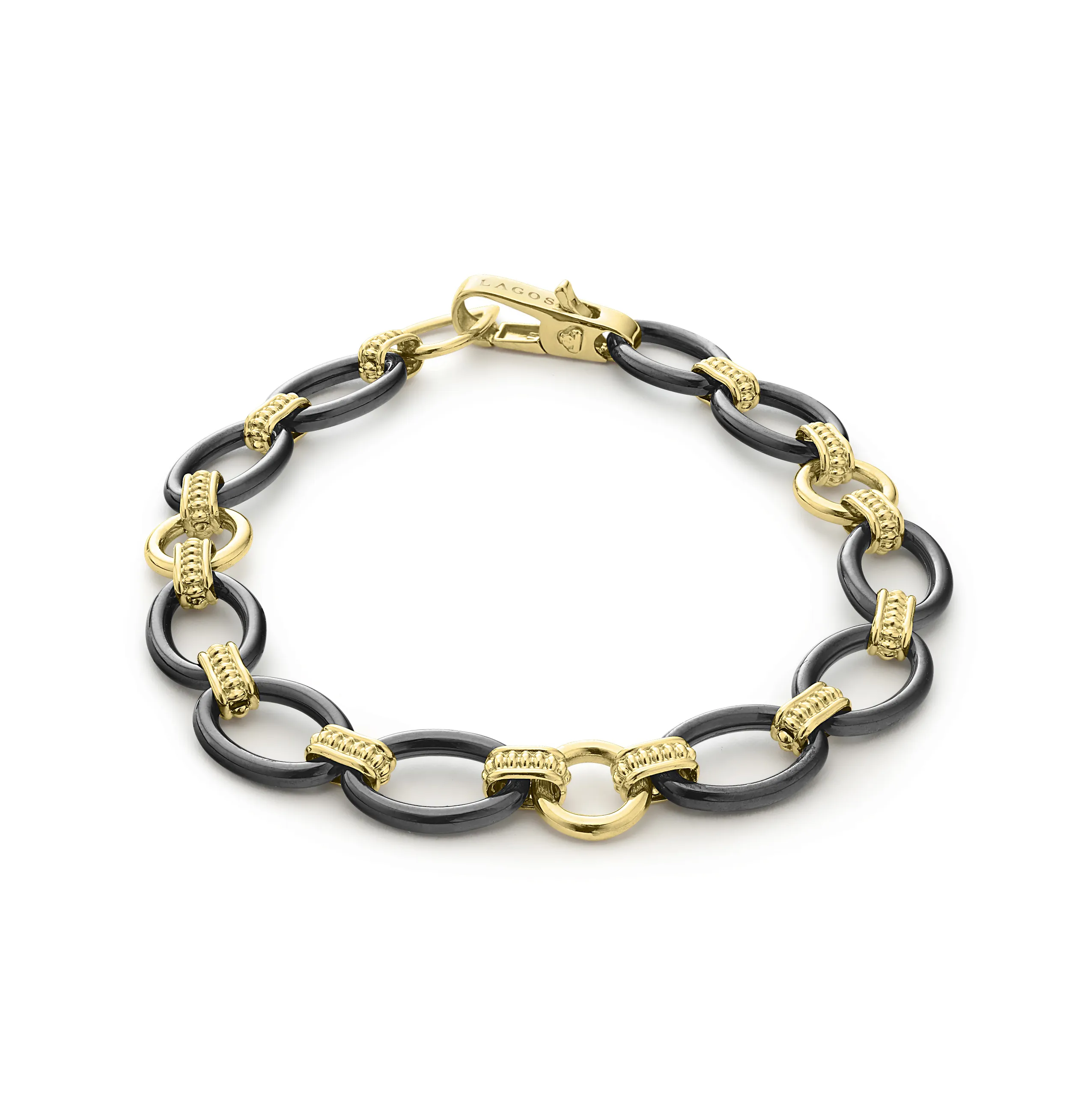 LAGOS Gold & Black Caviar Ceramic Link Bracelet