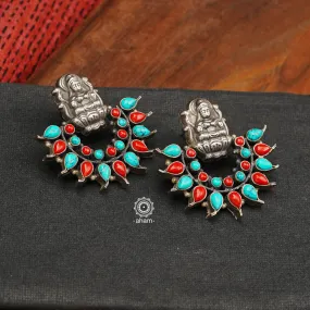 Lakshmiji On Lotus Silver Earrings