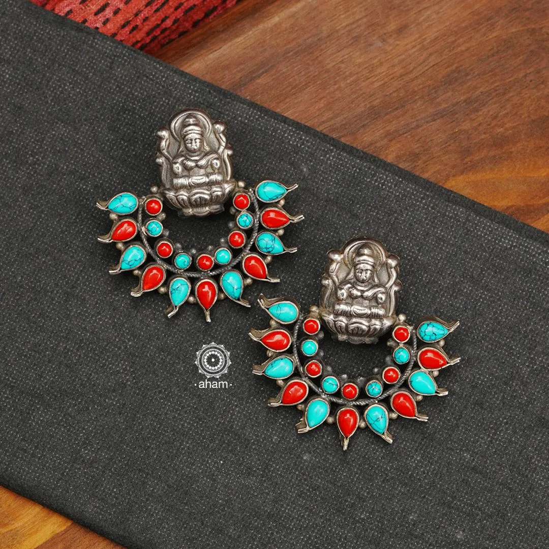 Lakshmiji On Lotus Silver Earrings