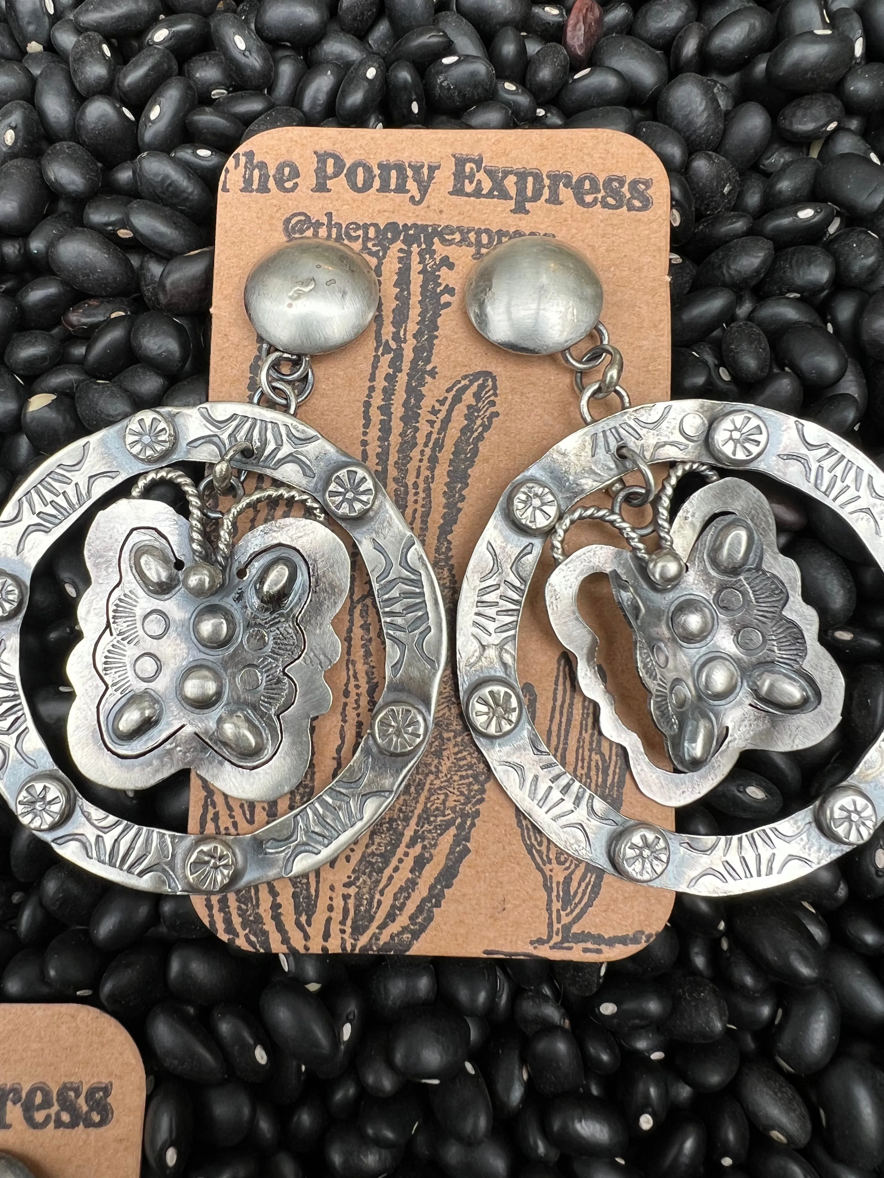 Large Butterfly Concho Hand-stamped Earrings
