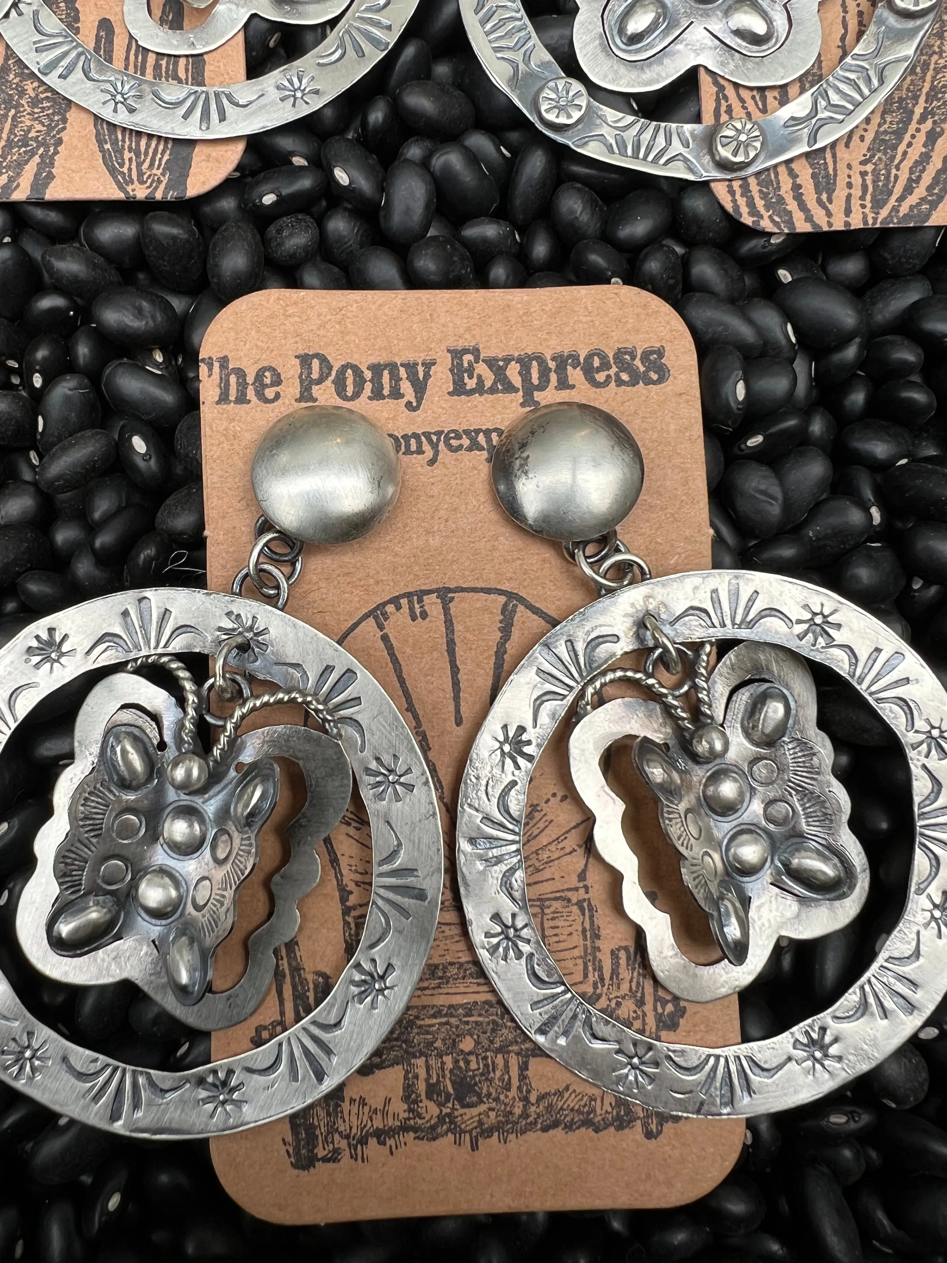 Large Butterfly Concho Hand-stamped Earrings