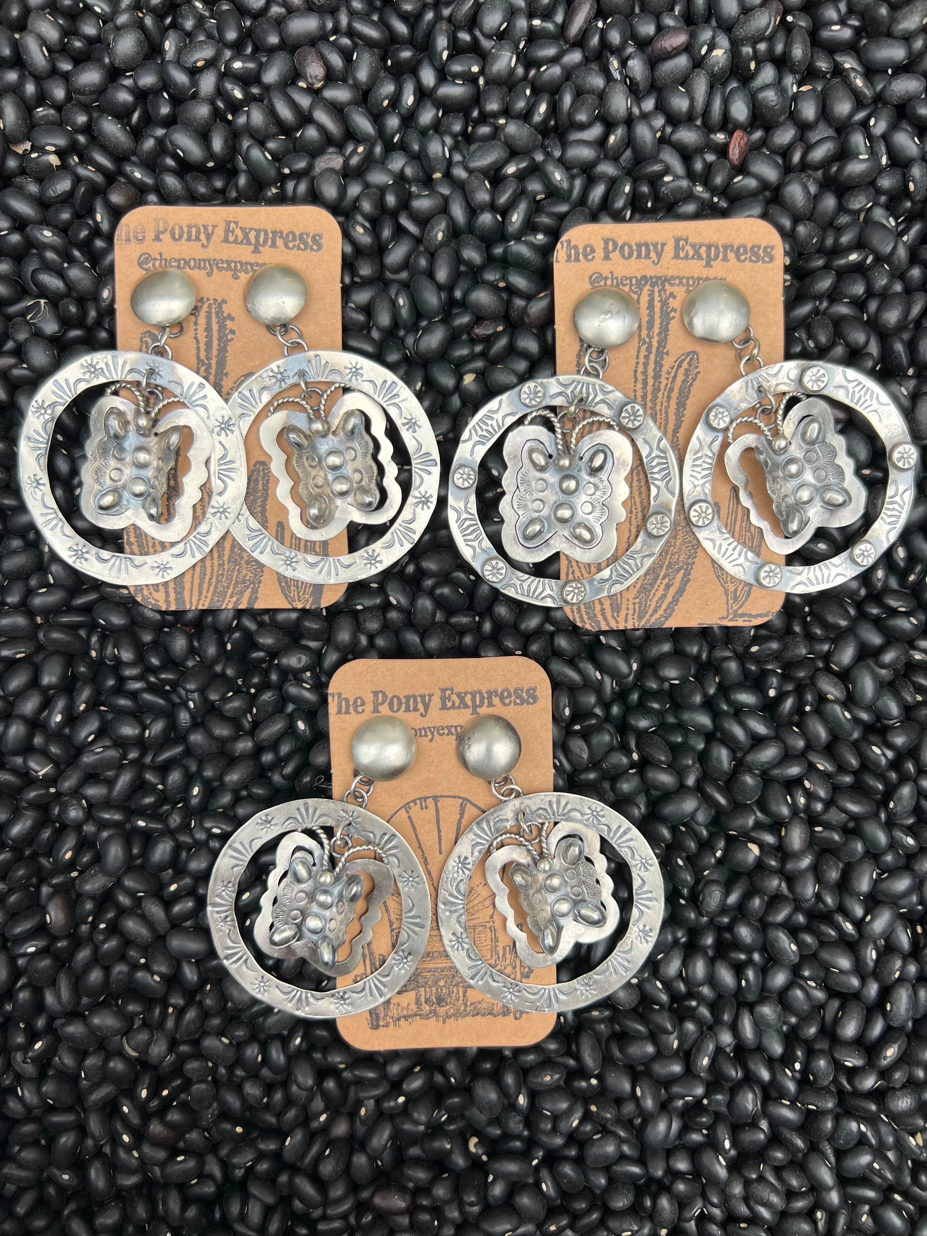 Large Butterfly Concho Hand-stamped Earrings