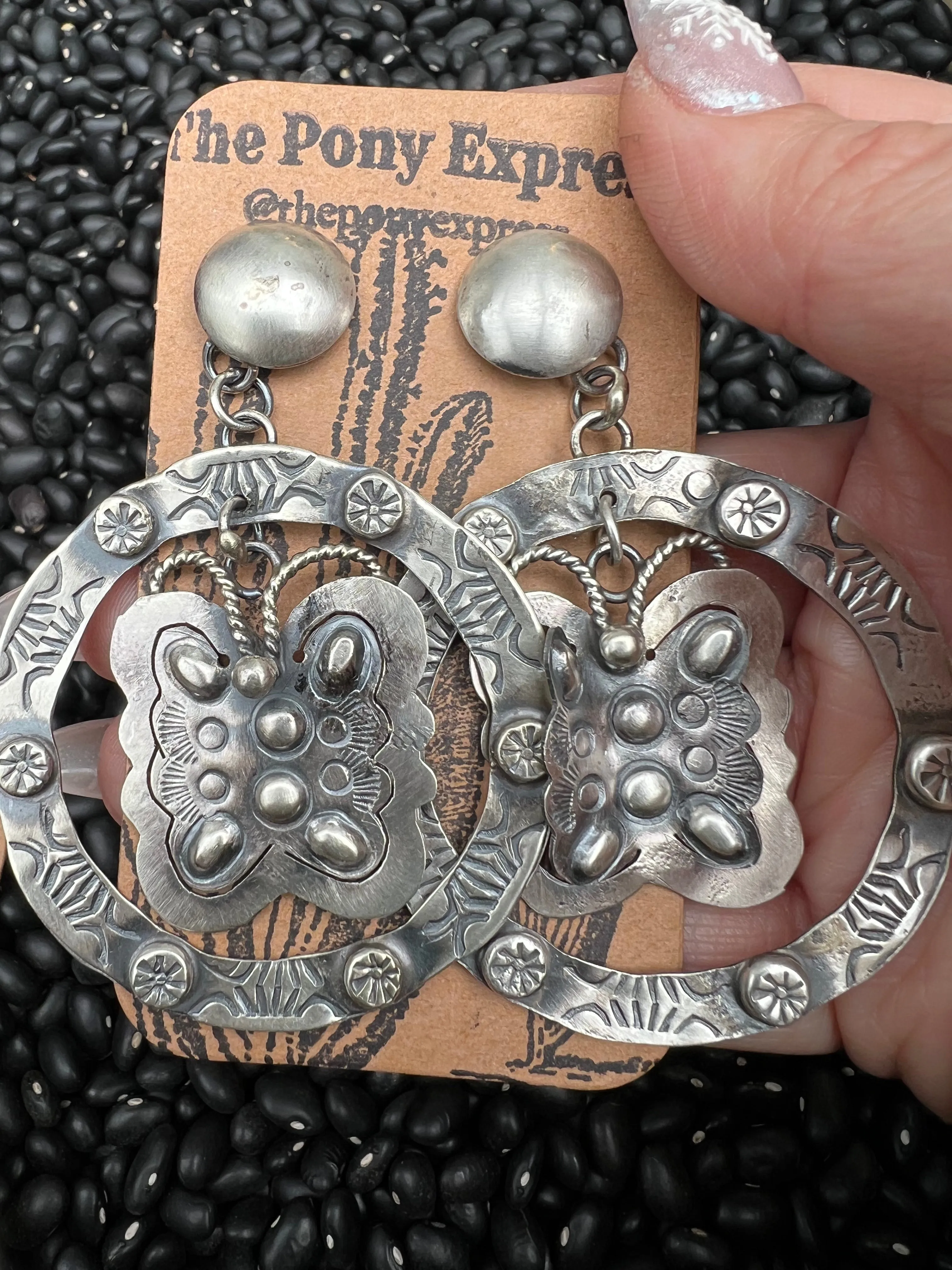 Large Butterfly Concho Hand-stamped Earrings
