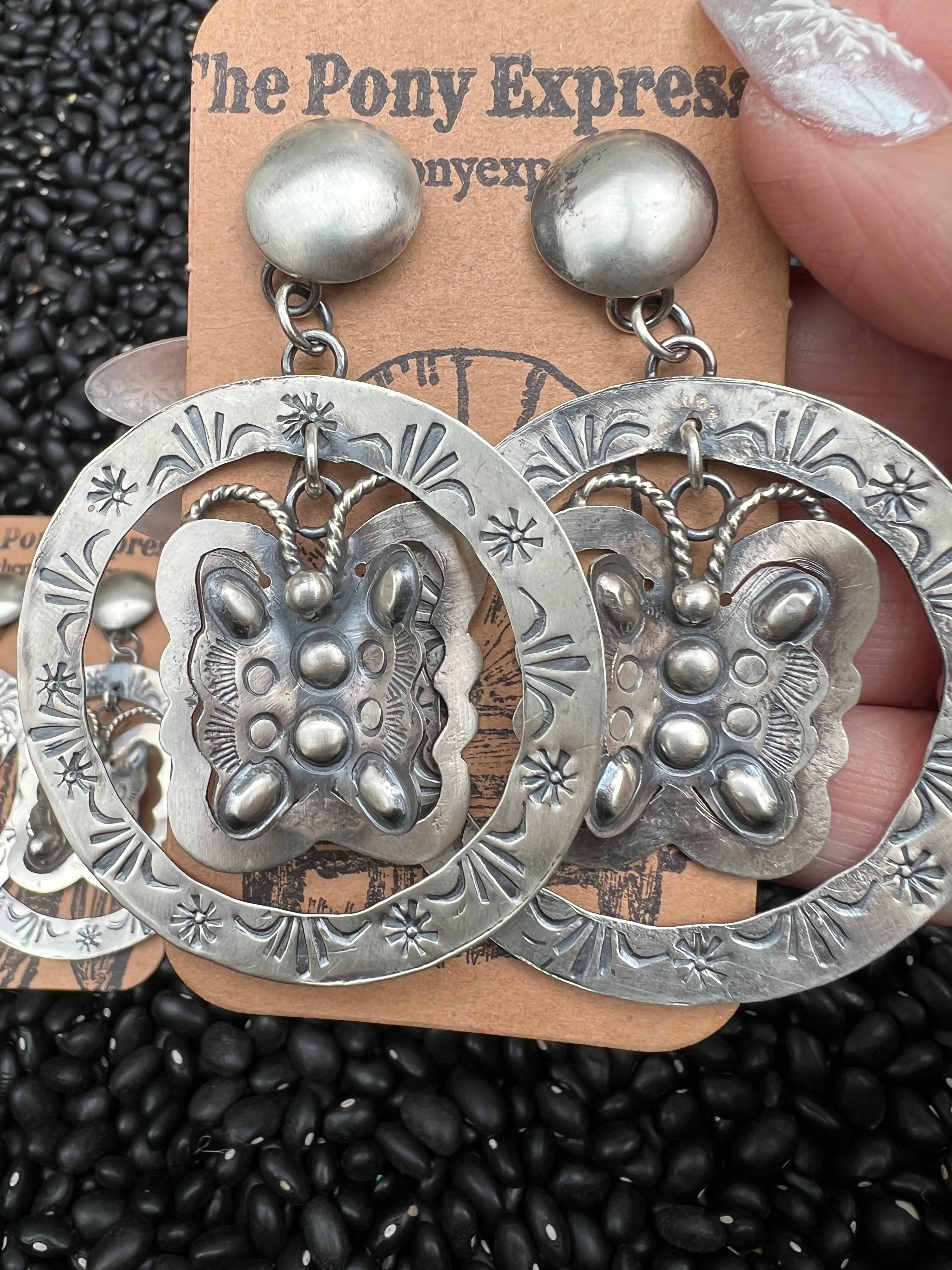 Large Butterfly Concho Hand-stamped Earrings