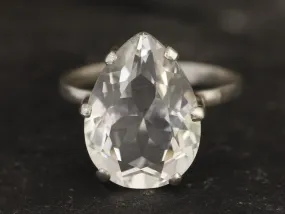 Large Topaz Ring - White Teardrop Ring - Vintage Statement Ring