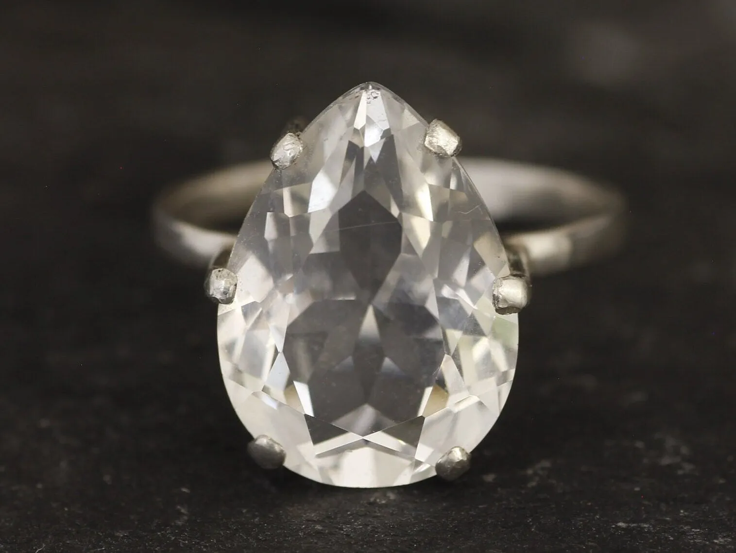 Large Topaz Ring - White Teardrop Ring - Vintage Statement Ring