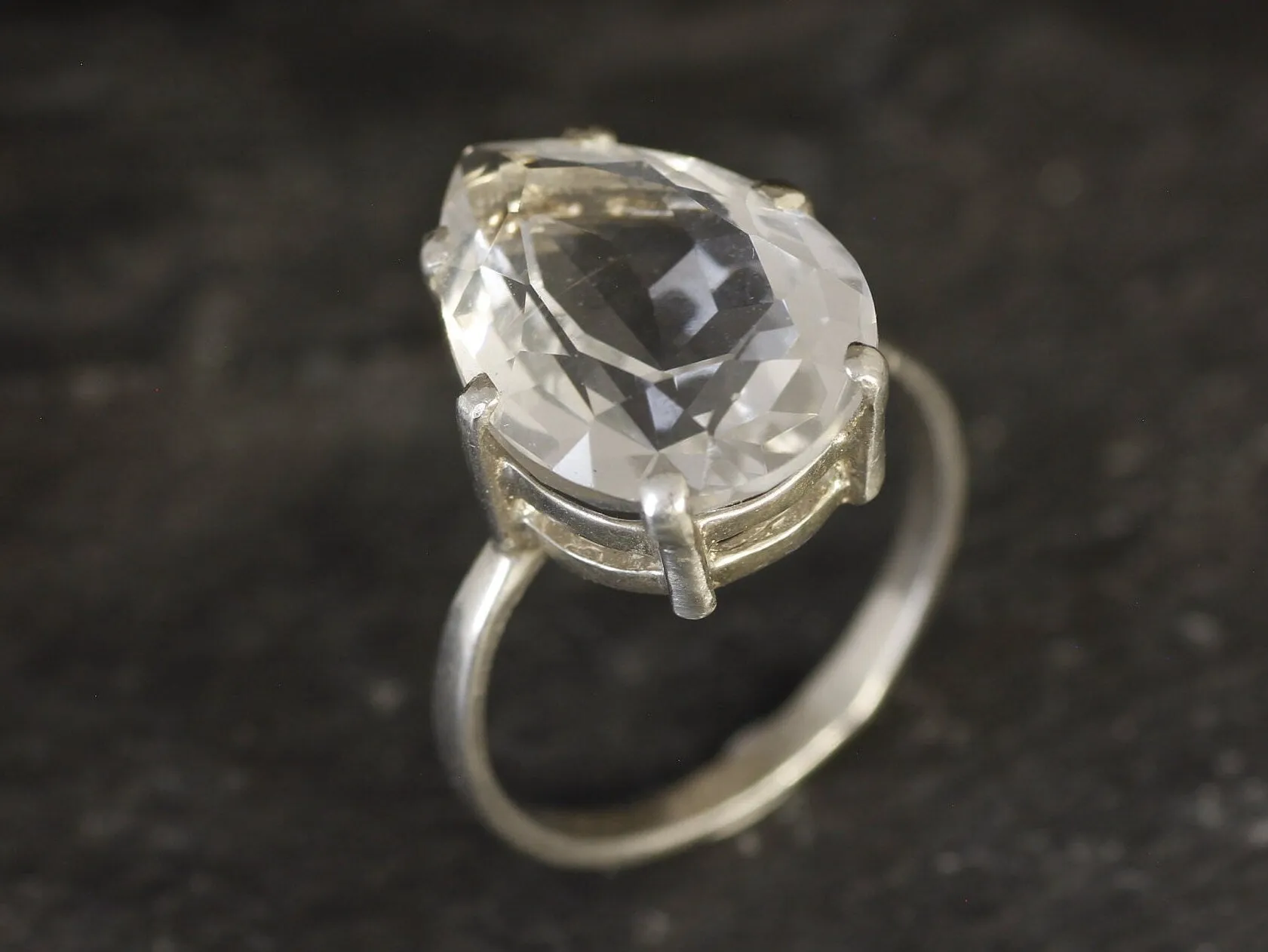 Large Topaz Ring - White Teardrop Ring - Vintage Statement Ring