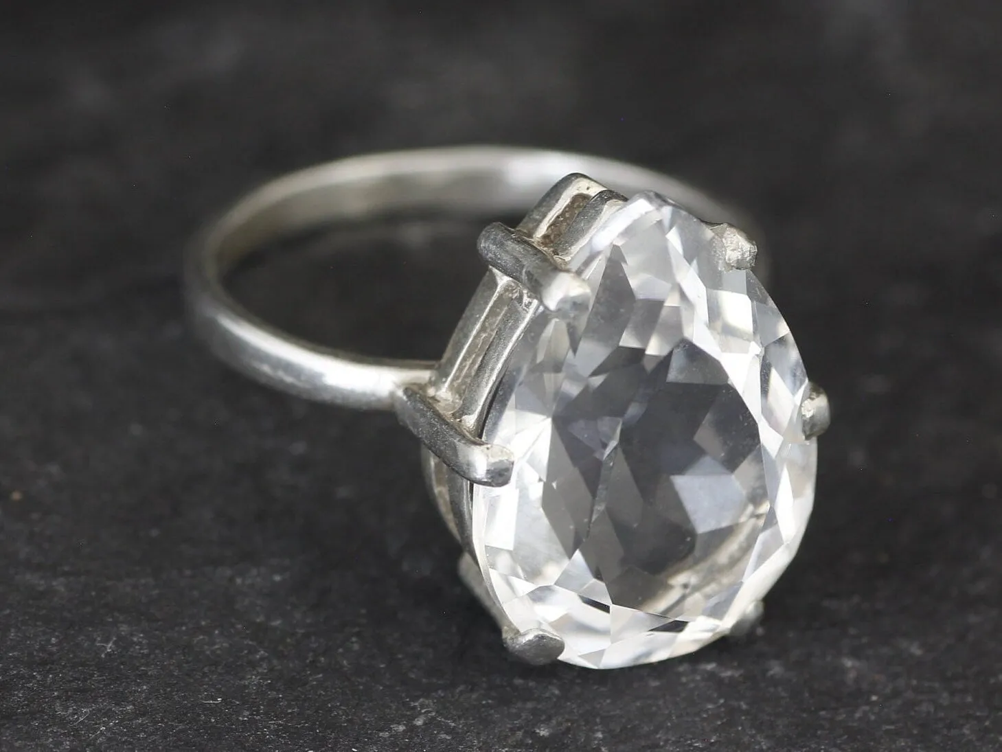 Large Topaz Ring - White Teardrop Ring - Vintage Statement Ring