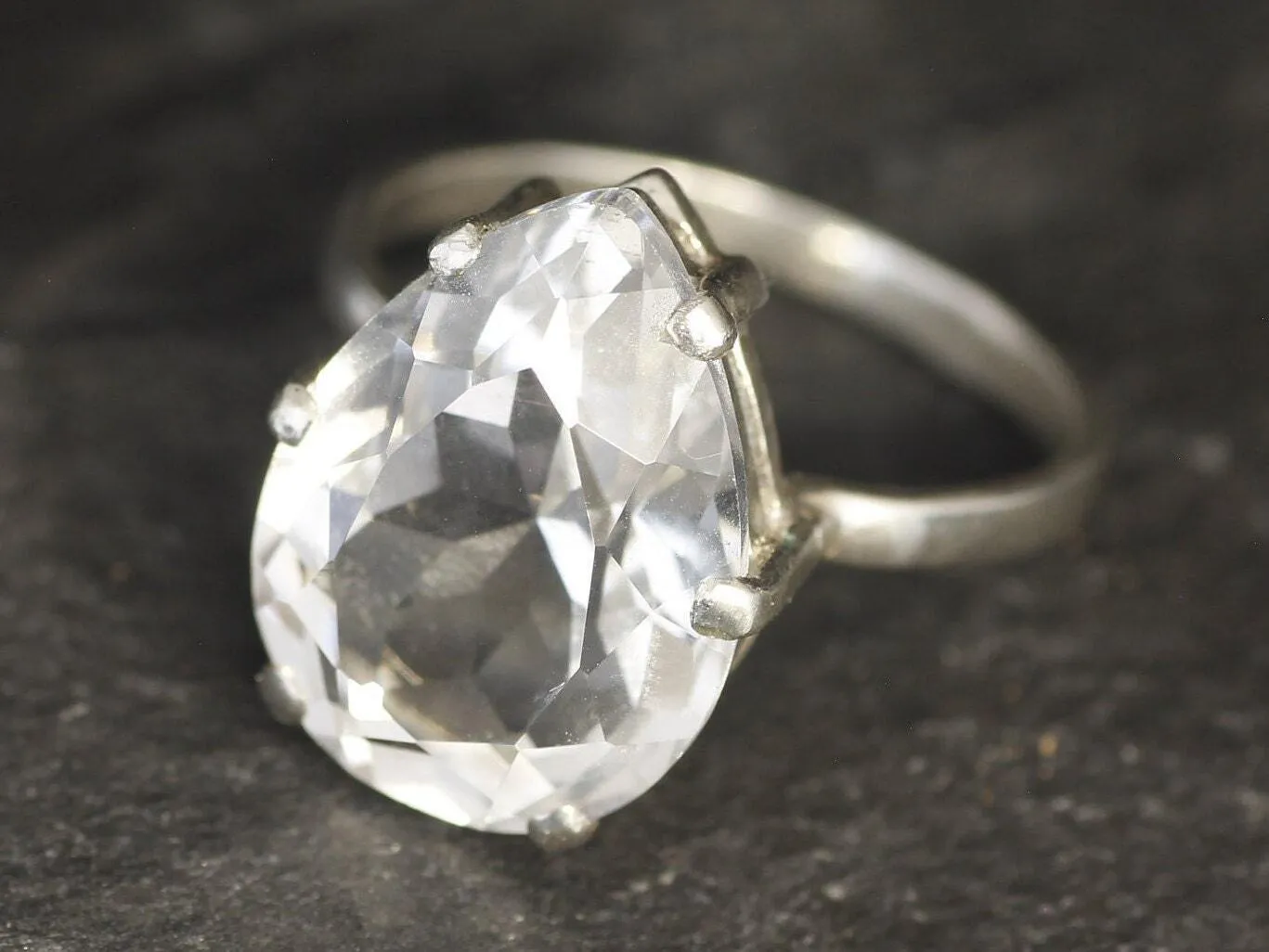 Large Topaz Ring - White Teardrop Ring - Vintage Statement Ring