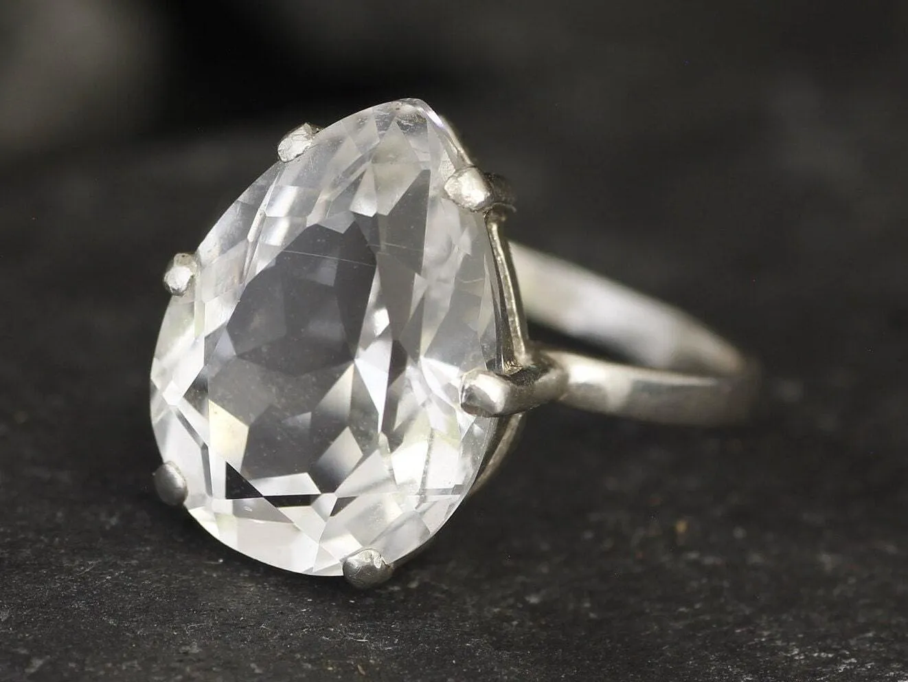 Large Topaz Ring - White Teardrop Ring - Vintage Statement Ring