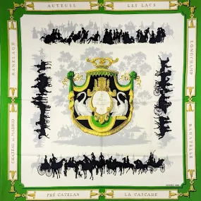 Le Bois de Boulogne Hermes Scarf by Hugo Grygkar 90 cm Silk Twill - Early Issue Kelly Green