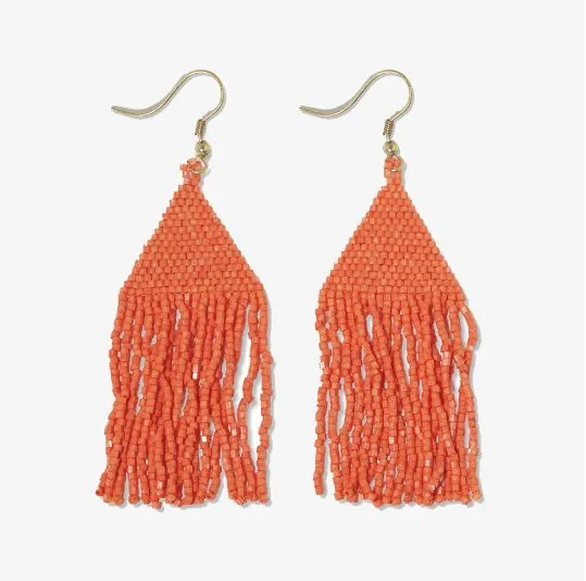 Lexie Solid Beaded Fringe Earrings - Coral