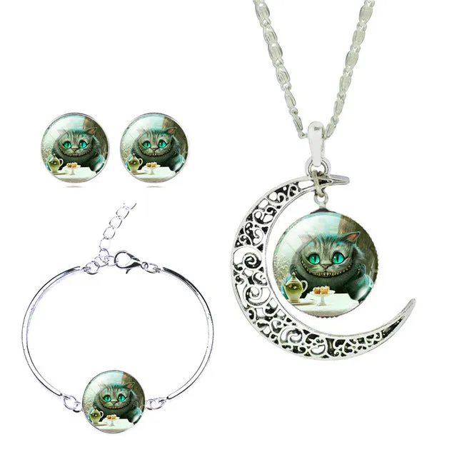 LIEBE ENGEL Newest Silver Color Jewelry Glass Galaxy Jewelry Sets  Statement Necklace Stud Earrings Bangles Bracelets For Women