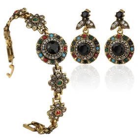 Luxury Jewelry Set Vintage Malachite Bijoux Plaque Or Earrings For Women Wedding Accessories Bridesmaid Gifts Two Pcs Sets