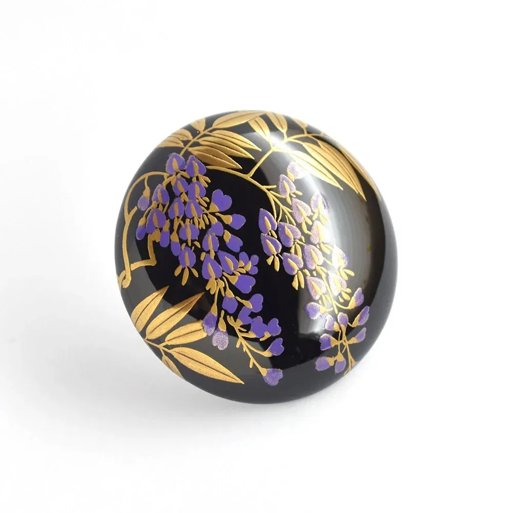 Maki-e Urushi Lacquer Brooch - Tsuge(Japanese box tree) / Wisteria -, Traditional Japanese Urushi Lacquer Jewelry