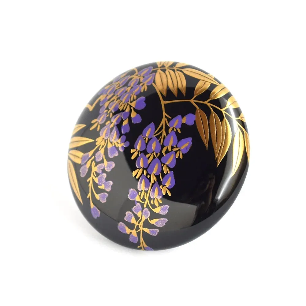 Maki-e Urushi Lacquer Brooch - Tsuge(Japanese box tree) / Wisteria -, Traditional Japanese Urushi Lacquer Jewelry