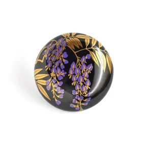 Maki-e Urushi Lacquer Brooch - Tsuge(Japanese box tree) / Wisteria -, Traditional Japanese Urushi Lacquer Jewelry