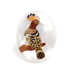 Maki-e Urushi Lacquer Brooch - White South Sea Pearl Shell / Hoopoe -, Traditional Japanese Urushi Lacquer Jewelry