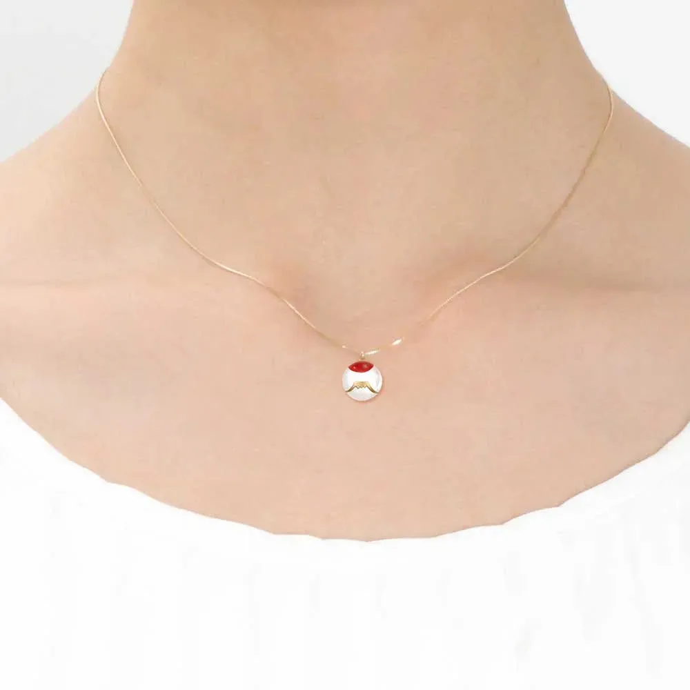 Maki-e Urushi Lacquer Pendant Necklace - White South Sea Pearl Shell / Mt. Fuji -, Traditional Japanese Urushi Lacquer Jewelry