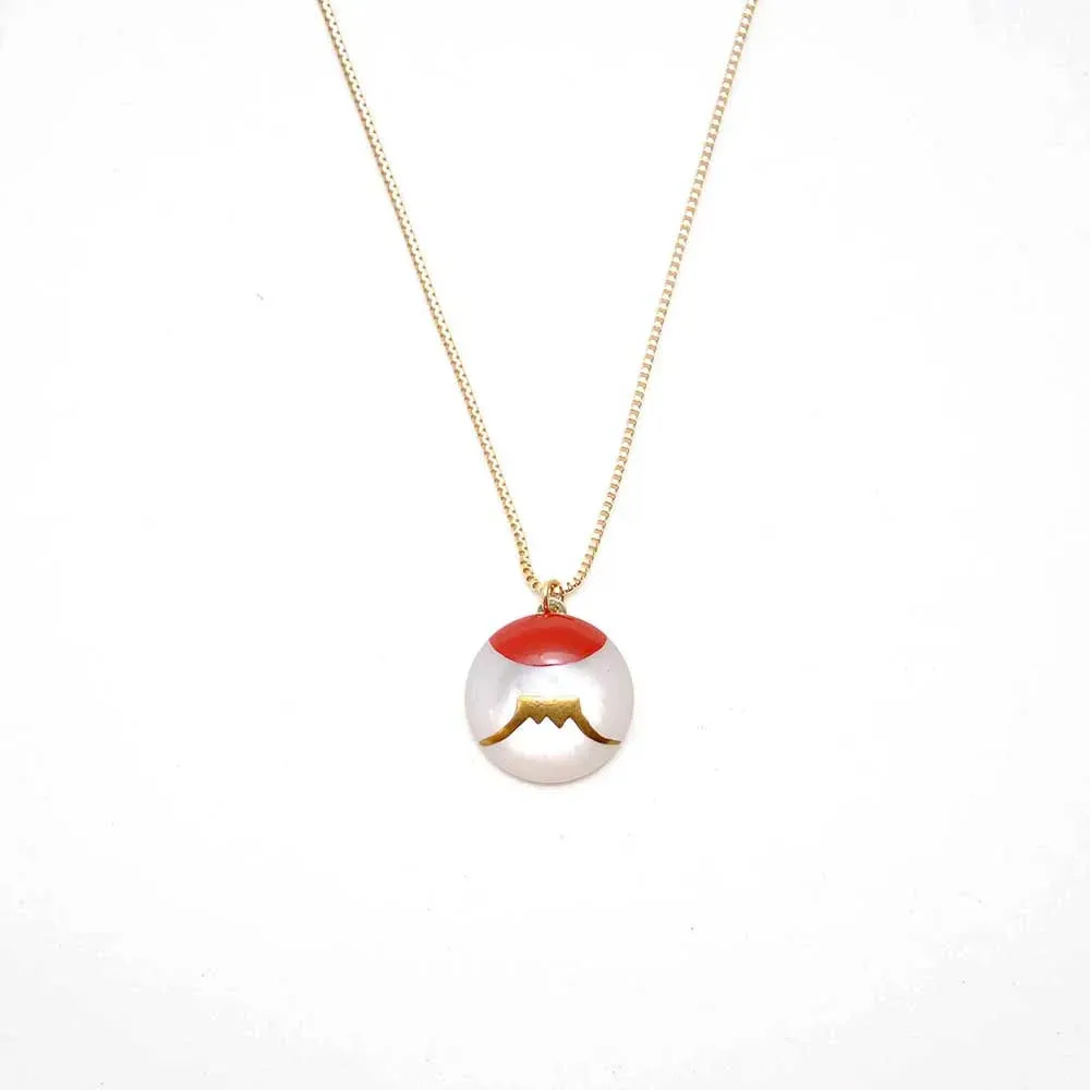 Maki-e Urushi Lacquer Pendant Necklace - White South Sea Pearl Shell / Mt. Fuji -, Traditional Japanese Urushi Lacquer Jewelry