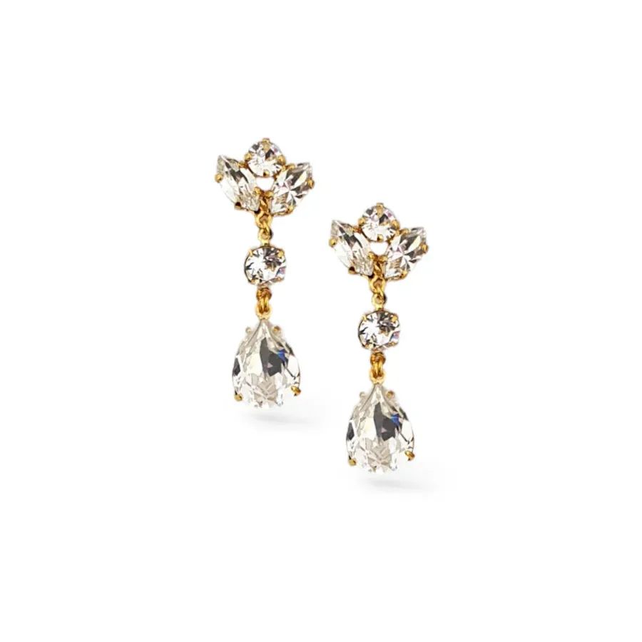 Mariah - Long Crystal Bridal Drop Earrings - Rhodium Plated