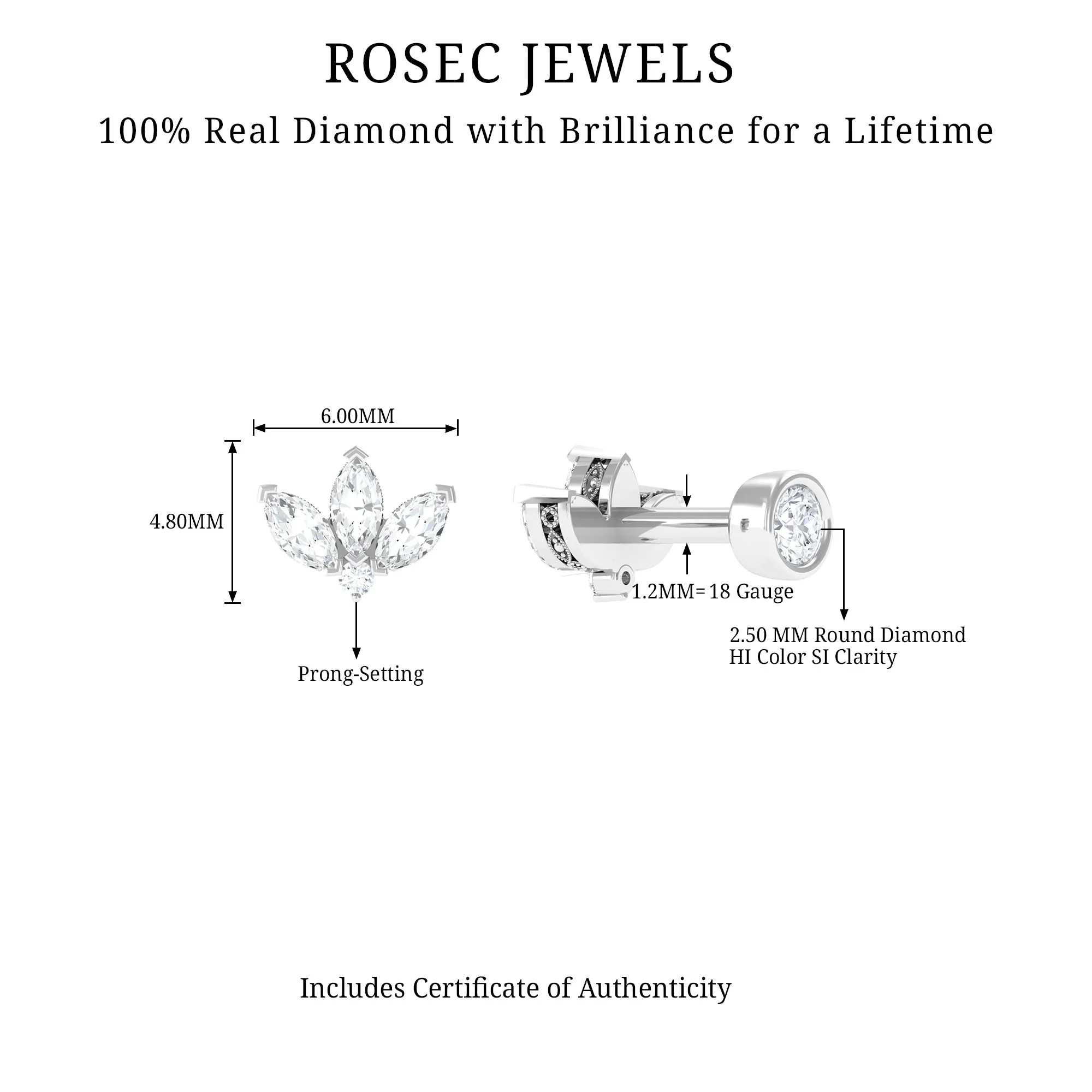 Marquise Diamond Lotus Cartilage Earring